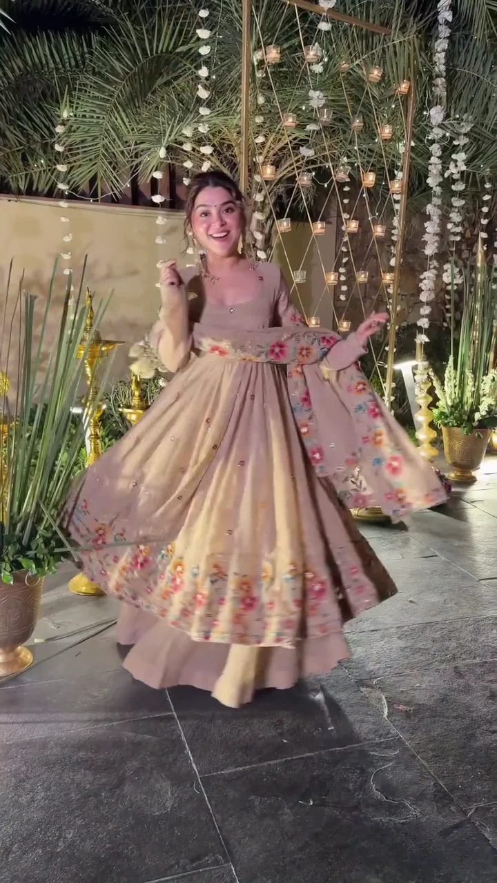 Women's Floral Embroidered Anarkali Gown Elegant Festive Party Wear